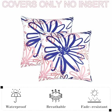 Pyonic Outdoor Waterproof Pillow Covers Pack of 2 Dahlia Water Resistant Decorative Outdoor Pillow Covers 18x18 inch Square Patio Pillows for Funiture Garden,White - Image 3