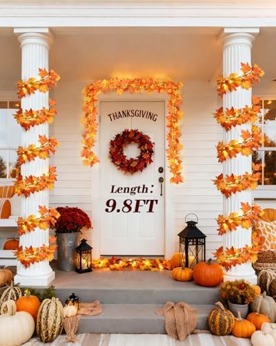 Luditek 9.8FT 60LED Fall Garland with Lights, 8 Lighting Modes, Battery Powered Maple Leaves String Lights, Fall Decorations for Autumn, Thanksgiving, Halloween, Home Room, Indoor Outdoor - Image 5