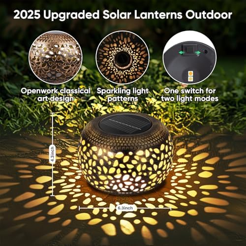 Solar Lanterns Waterproof Outdoor Decor: 2 Pack Hollow Out Solar Lights - Image 3
