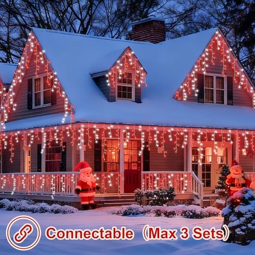 YEGUO 33ft 400 LED Red and White Icicle Lights Outdoor Waterproof, 80 Drops Icicle String Lights Connectable, 8 Modes Icicle Christmas Lights with Memory - Image 7