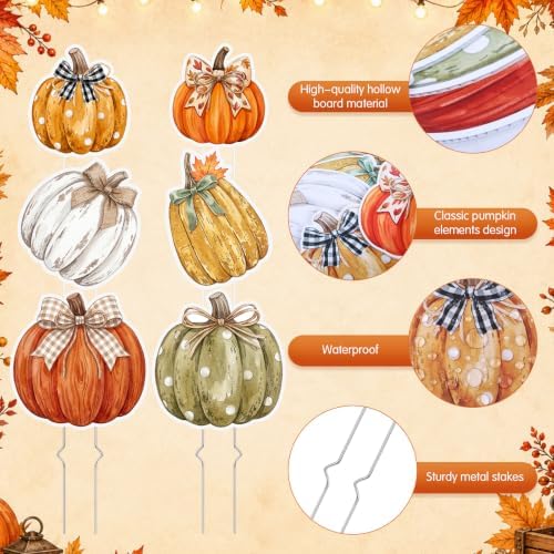RattanView 6 Pack Outdoor Fall Thanksgiving Yard Signs Decorations Pumpkin Yard Stakes Front Porch Decor Autumn Harvest Garden Lawn Patio Signs for Fall Thanksgiving Day - Image 4