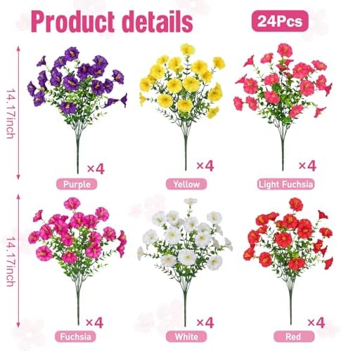24 Bundles Artificial Morning Glory Flowers for Outdoors, Mixed - Image 2