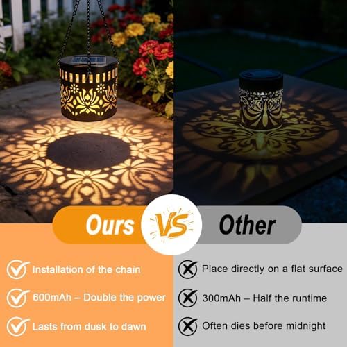 4 Pack Solar Fence Lights, Metal Flower Pattern Solar Powered Wall Lights - Image 4