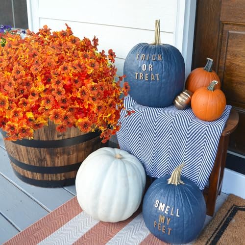 Grunyia 16 Bundles Artificial Fall Flowers for Outdoors Fake Plants UV Resistant Plastic Plants Shrubs Bushes for Home Fall Front Door Porch Garden Autumn Decor (Fall Orange) - Image 5