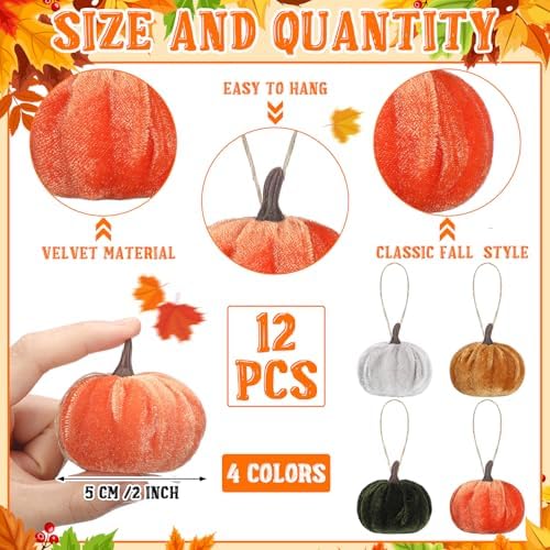 Vercraft 12 Pcs Fall Pumpkin Hanging Ornament, Fall Tree Decor, Assorted - Image 2