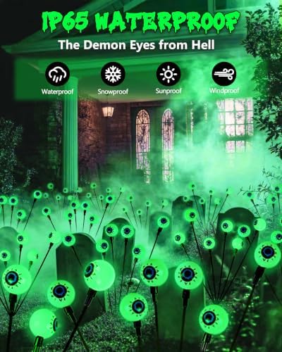 Solar Halloween Decorations Outdoor 6 Pack 36 LED Green Solar Eyeball Light - Image 2