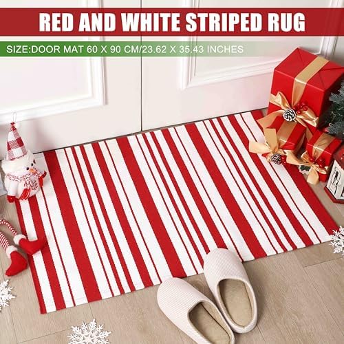 Duraaamo Red and White Striped Rug 2' x 3' for Christmas Outdoor Decor - Image 5