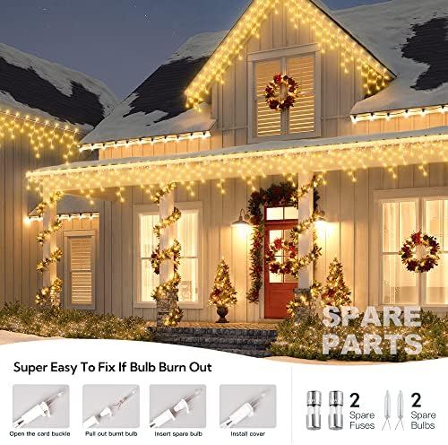 200 Christmas Icicle Lights, Warm White 23 FT Long White Wire - Image 2