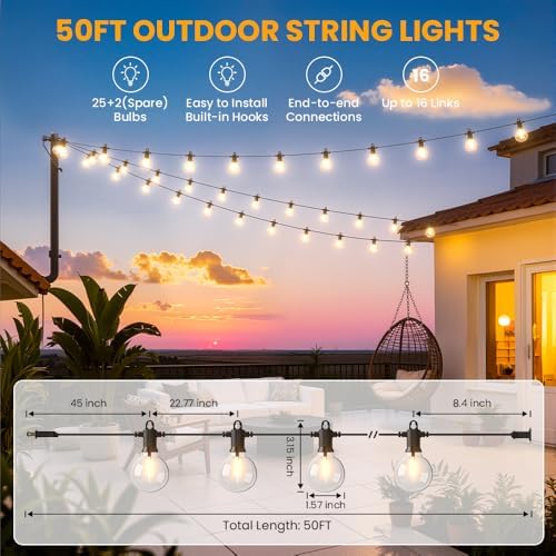 G40 LED Outdoor String Lights, 50FT Waterproof IP65 Hanging Patio Lights - Image 3