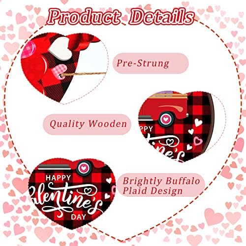 2 Pieces Valentines Day Door Sign Wooden Happy Valentines Day Sign Hanging Valentines Day Truck Decor Heart Shaped Valentines Door Hanger Buffalo Plaid Wooden Wall Decoration for Outdoor Front Door - Image 4