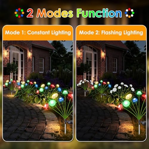 4PK 32LED Solar Garden Lights Outdoor, Mushroom Solar Lights Outdoor, IP65 Waterproof Firefly Light Outside Decor for Patio Pathway, Sway by Wind for Pathway Garden Mushroom Decorations, Multicolor - Image 5