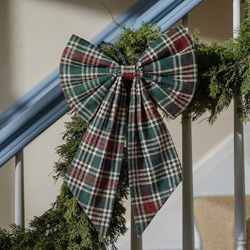Suncalla 2 Pcs Red Green Christmas Plaid Wreath Bows 18'' x 12'' - Image 4