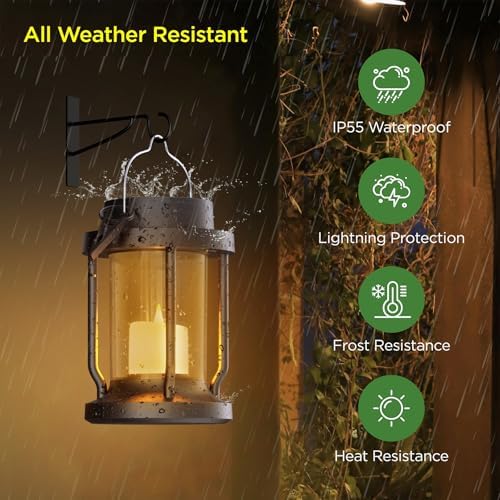 Solar Lantern Outdoor & Indoor Use – Hanging Solar Lights with Realistic Flickering Flameless Candle, Weatherproof for Gardens, Patios, Trees, and Lawns (Black + Amber, 1 Pack) - Image 3