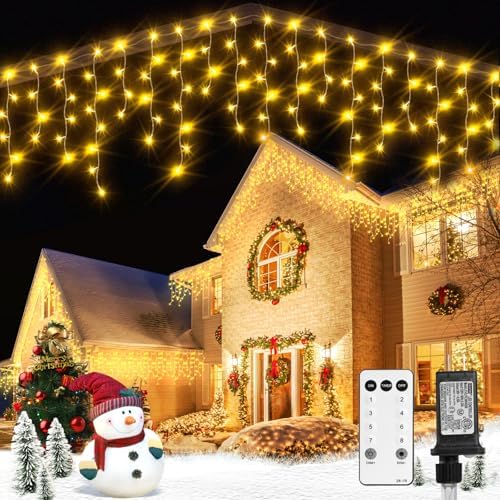 400 LED Warm White Icicle Christmas Lights, 38.8FT, Remote, Timer, 8 Modes by Unknown