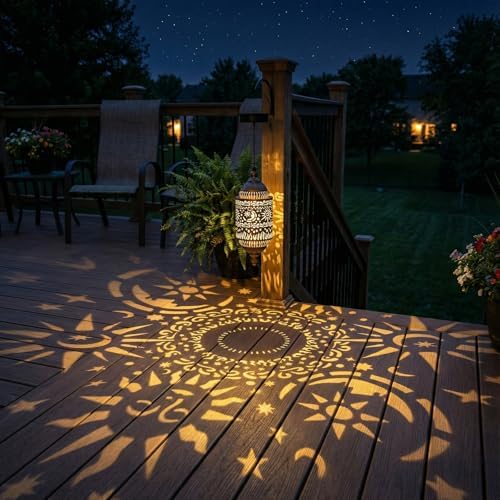 Hapjoy Moroccan Hanging Solar Lights Outdoor Garden Decor Sun and Moon Decorations Solar Lantern Waterproof for Patio Pathway Yard Backyard Garden Decorative (Cylinder, 2) - Image 3