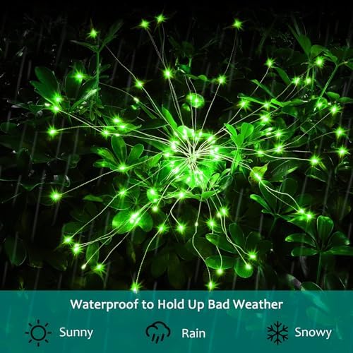 JJGoo Solar Firework Lights, 2 Pack 150 LEDs 2 Lighting Modes Solar Lights Outdoor Waterproof for Garden Patio Walkway Pathway Party Wedding Christmas Decorative - Green - Image 3
