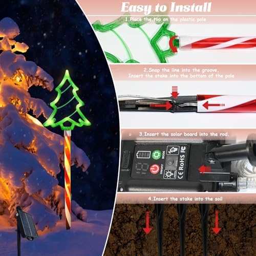 Garden Christmas Decorations Pathway Outdoor Solar Lights, 27 inches Lighted Xmas Tree Solar Christmas Lights with 8 Modes Waterproof String Lights, Outdoor Lights for Yard Patio Walkway-5PCS - Image 5