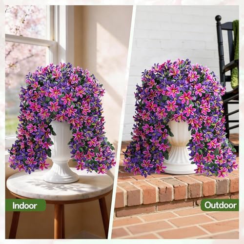 Ivydale Artificial Fake Hanging Flowers Plants for Outdoors Decoration, UV Resistant 2PCS Faux Lily Flower Vines for Home Patio Porch Balcony Garden Yard, Mixpurple - Image 5
