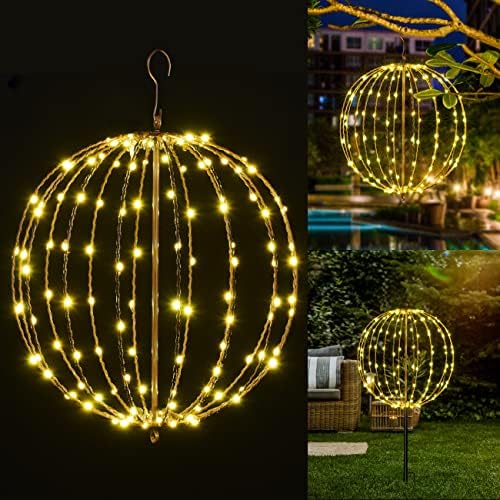 Christmas Ball Light Sphere, 16IN 128LED Hanging Tree Light and Pathway Lights with Hook and Stake, Foldable Metal Frame Light Ball for Outdoor Garden, UL Listed, Brown Frame, Warm White (Pack of 1) by SPIRITSTARCHRISTMASCENTER