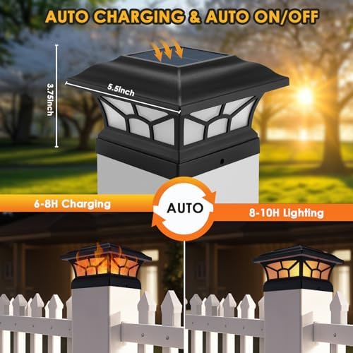 8 Pack Solar Post Cap Lights Outdoor, Flickering Flame & Warm White - Image 6
