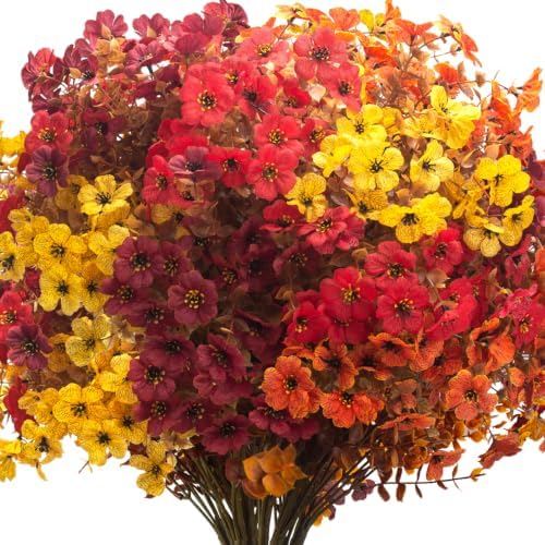 16 Bundles Artificial Fall Mums UV Resistant Flowers Outdoor Autumn Decor by Grunyia