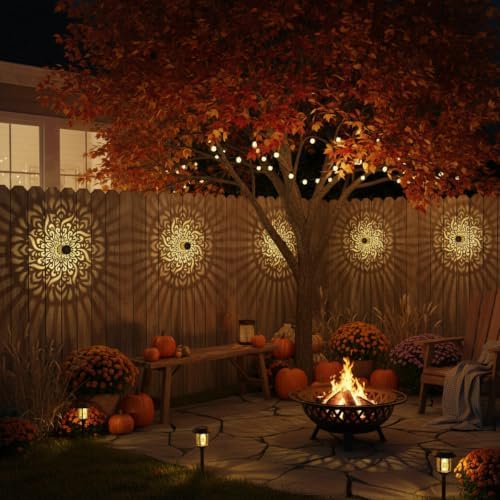gardencave 2 Pack Solar Fence Lights Metal Solar Powered Outdoor Deck Step Wall Lights Mandala Theme Waterproof Fence Light for Garden Post Patio Backyard Yard Decor (2 Pack) - Image 5
