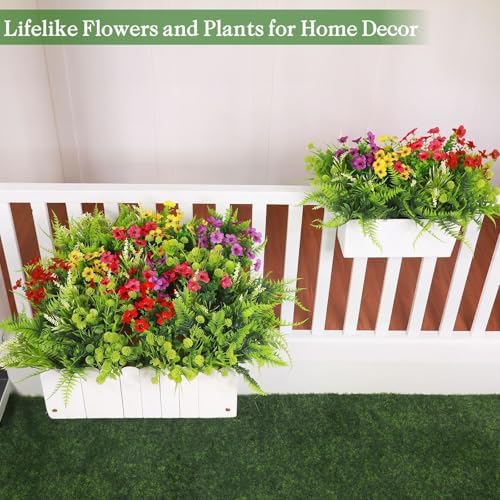 24 Bundles 8 Styles Artificial Flowers for Outdoors UV Resistant Fake Flowers Faux Plastic Plants Colorful Daisy Boston Fern Lavender Cemetery Flowers for Outside Indoor Home Porch Patio Spring Decor - Image 6