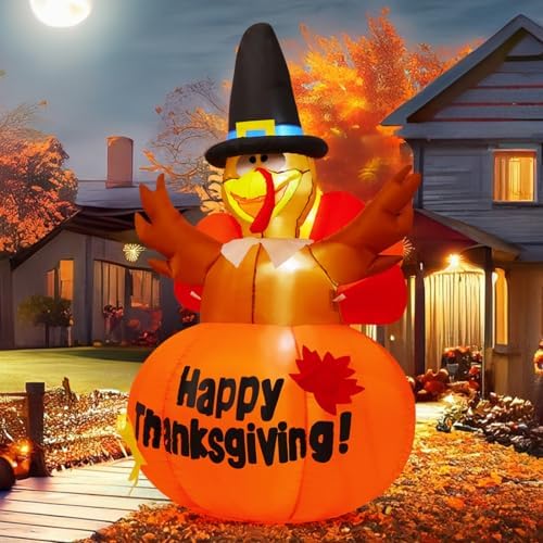GOOSH 6 Ft Thanksgiving Inflatables Outdoor Decoration Turkey Blow Up Yard with Pumpkin Built-in LEDs for Indoor Garden Lawn Party Decor - Image 4