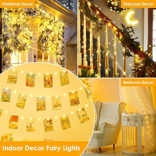 99FT 300 LED Fairy Lights Plug in, Extra-Long Twinkle Lights Warm White - Image 4
