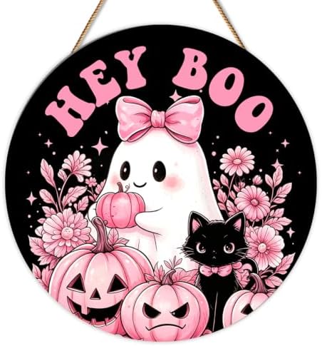 Pink Halloween Decor Halloween Ghost Black Cat Door Sign for Front Door by Unknown