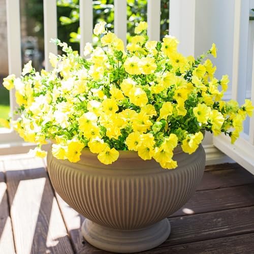 Artificial Flowers for Outdoors Fake Flowers Plants for Spring Summer Decor, 12 Bundles Silk Morning Glory with Eucalyptus Look Real UV Resistant Yellow Faux Flowers for Outside Planters Yard Patio - Image 4