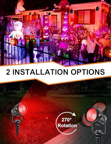 Halloween Red Landscape Lights Outdoor, 14 LED Landscape Lighting with US Plug, IP65 Waterproof Spotlights for Tree Yard Garden Pathway Christmas Decor 2 Pack - Image 4