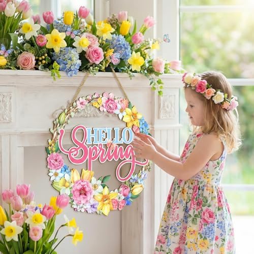 Britimes Welcome Door Sign, Wooden, for Front Door, Floral Flower - Image 7