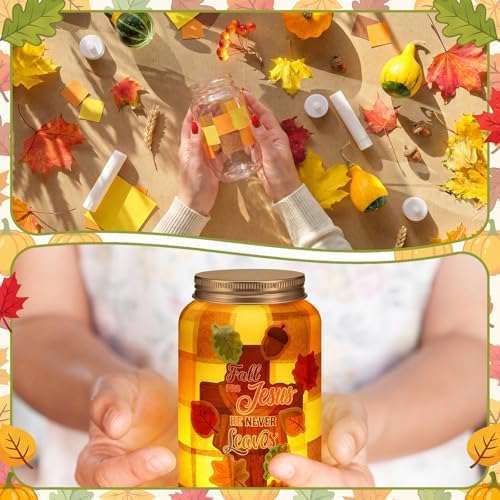 Qinyoung 12 Pcs Fall Christian Crafts Maple Leaf Mason Jar with LED - Image 5