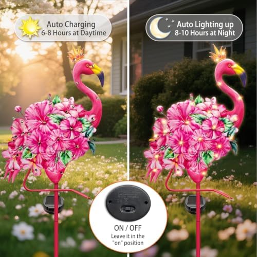 Hexagram Flamingo Yard Decor, Flamingo Solar Lights Outdoor with 2 Pack - Image 4