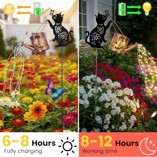 LOVERUIS Cat Solar Watering Can Lights,Outdoor Hanging Solar Lights Lantern,Gifts for Mom Women Birthday Mother's Day,Garden Waterproof Garden Decor Outside Patio Yard Pathway Backyard - Image 4