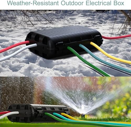 Outdoor Electrical Box(9.05x6.61x2.67inch), IP54 Waterproof Extension Cord Cover 9 Cable Entry Ports Connection Hider Box Safety Protector, Protect Plug, Holiday Light, Timer,and Power Strip, Black - Image 3