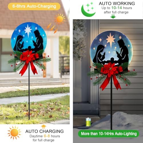 Solar Powered Nativity Scene Garden Stake, Waterproof Outdoor Christmas Patio Decor - Image 4