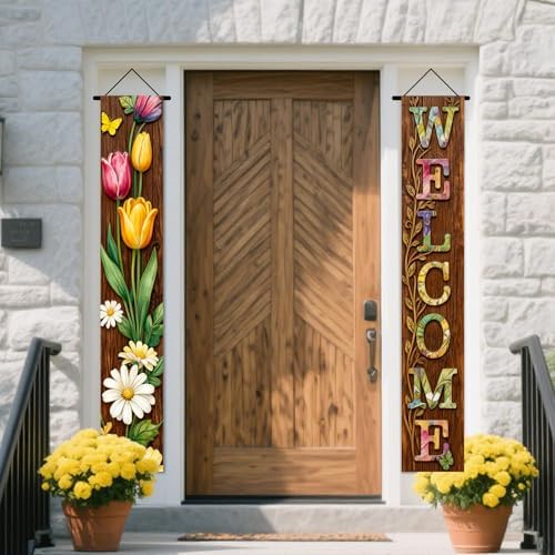 Nuxovilar Welcome Floral Wooden Porch Banners 12x70 Inches Polyester - Image 6