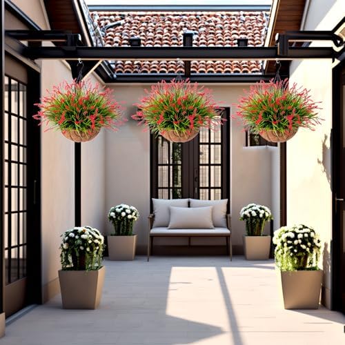 Artificial Faux Plants Flowers for Outdoor Decorations, Fake Monkey Grass for Outside Porch Patio, No Fade Realistic Greenery Plant, UV Resistant Artificial Bush Shrubs for Courtyard Window Garden - Image 5