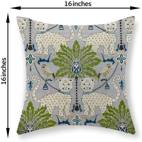Animal Print Tiger Leopard Pillow Covers 16x16 Set of 2 Animal Skin Green Tropical Tree Throw Pillows Vintage Seasonal Outdoor Decorative Pillow Cases Linen Cushion Cover for Couch Home Decor - Image 2