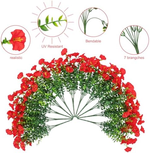 24 Bundles Artificial Morning Glory Flowers for Outdoors, Red - Image 4
