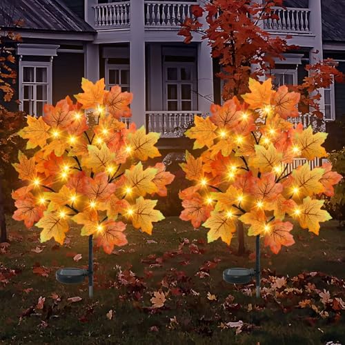 TORONTOKYO 2 Pack Fall Solar Outdoor Lights, Fall Decor 40 LED Maple Leaves Solar Stake Light with 8 Modes, Waterproof Fall Garden Lights Thanksgiving Decorations for Autumn Yard Pathway Outside by TORONTOKYO