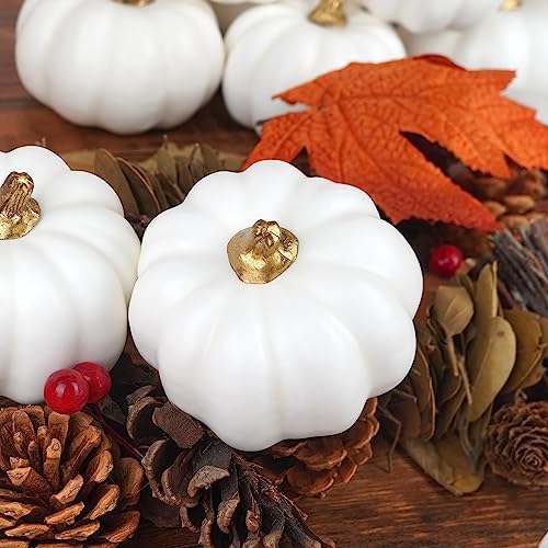 Artmag Artificial Pumpkins Bulk 12Pcs Assorted Sizes Harvest Lifelike Pumpkin Fake Foam Pumpkin for Fall Autumn Halloween Home Party Thanksgiving Party Holiday Decor White - Image 6