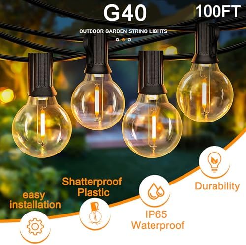 Outdoor LED String Lights with 100 Feet G40 Globe 52 Plastic Bulbs(2 Spare), Waterproof Hanging Light for Patio Backyard Porch Balcony Party Decoration - Image 4