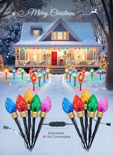 Strawberry Jumbo Lights C9 Christmas Pathway Lights Outdoor - 2 Pack 10.5 Feet 5 Lights C9 Walkway Lights, C7 Lights Covered Jumbo Multicolor Light Bulb Outdoor Decorations for Lawn Garden Outside - Image 4