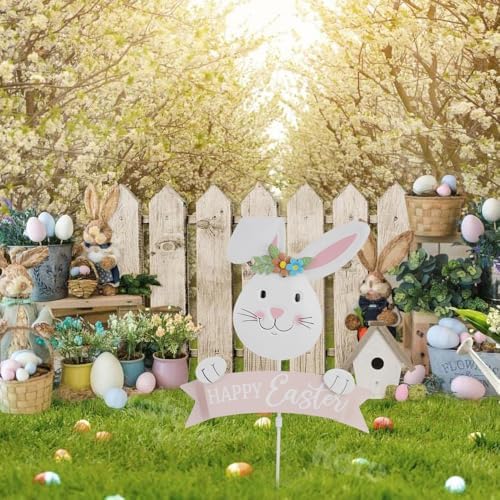 Easter Decorations Outdoor Metal Bunny Decorative Garden Stakes Happy Easter Decor Outdoor 3D Spring Yard Decor Farmhouse Rabbit for Home Outside Lawn Front Porch Happy Easter Yard Sign - Image 7