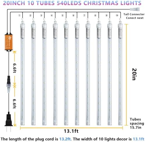 Purple Meteor Shower Lights, 10 Tube 540 LED 20 Inch Icicle Raindrop Lights for Halloween Tree Patio Garden Roof Eaves Outdoor Decor, Waterproof Plug (Can Connect 100 Sets) - Image 6