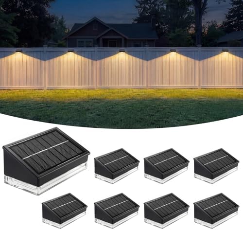 NIORSUN Solar Fence Lights 8 Pack, Outdoor Solar Lights with 3 Color Temperatures, IP65 Waterproof Wide-Angle LED Lighting for Fence, Patio, Yard, Deck, Wall, Garden (Black) by NIORSUN