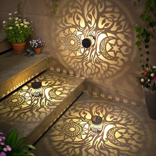 2 Pack Large Solar Fence Lights Metal Solar Powered Outdoor Wall Deck Step Lights Tree Theme Waterproof Fence Light for Garden Post Patio Backyard Yard Decor, Gardening Gifts for Women Mom Grandma - Image 5